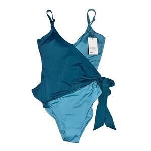 Knix Wrap One Piece Swimsuit Women's Size L Tidepool Teal Adjustable Strap NWT